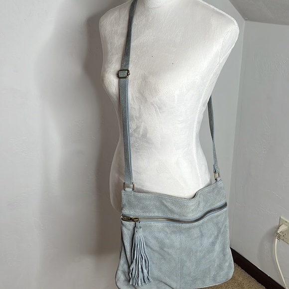 Margot Light Blue Suede Crossbody Bag. MCB2162C - Picture 3 of 14
